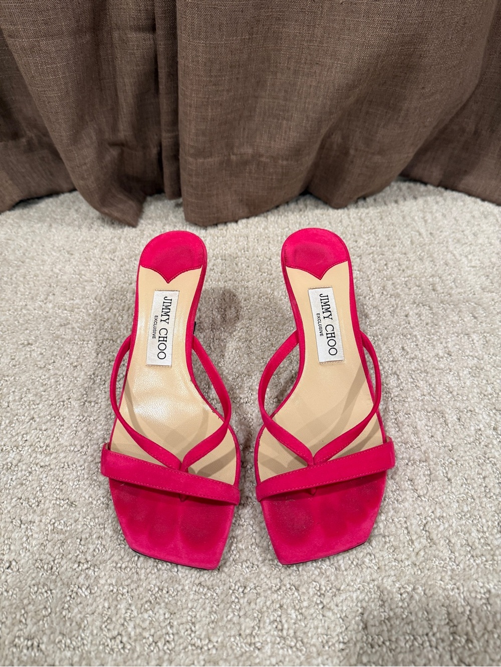 Jimmy Choo Pink Suede Strappy Mule Sandals Square Toe Kitten Heel EU 37.5 US 7.5